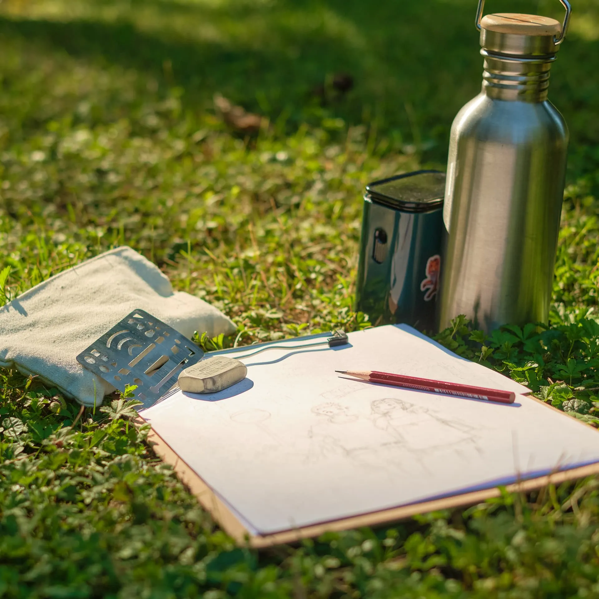 Zeichenmaterial und Skizzenbuch in der Natur