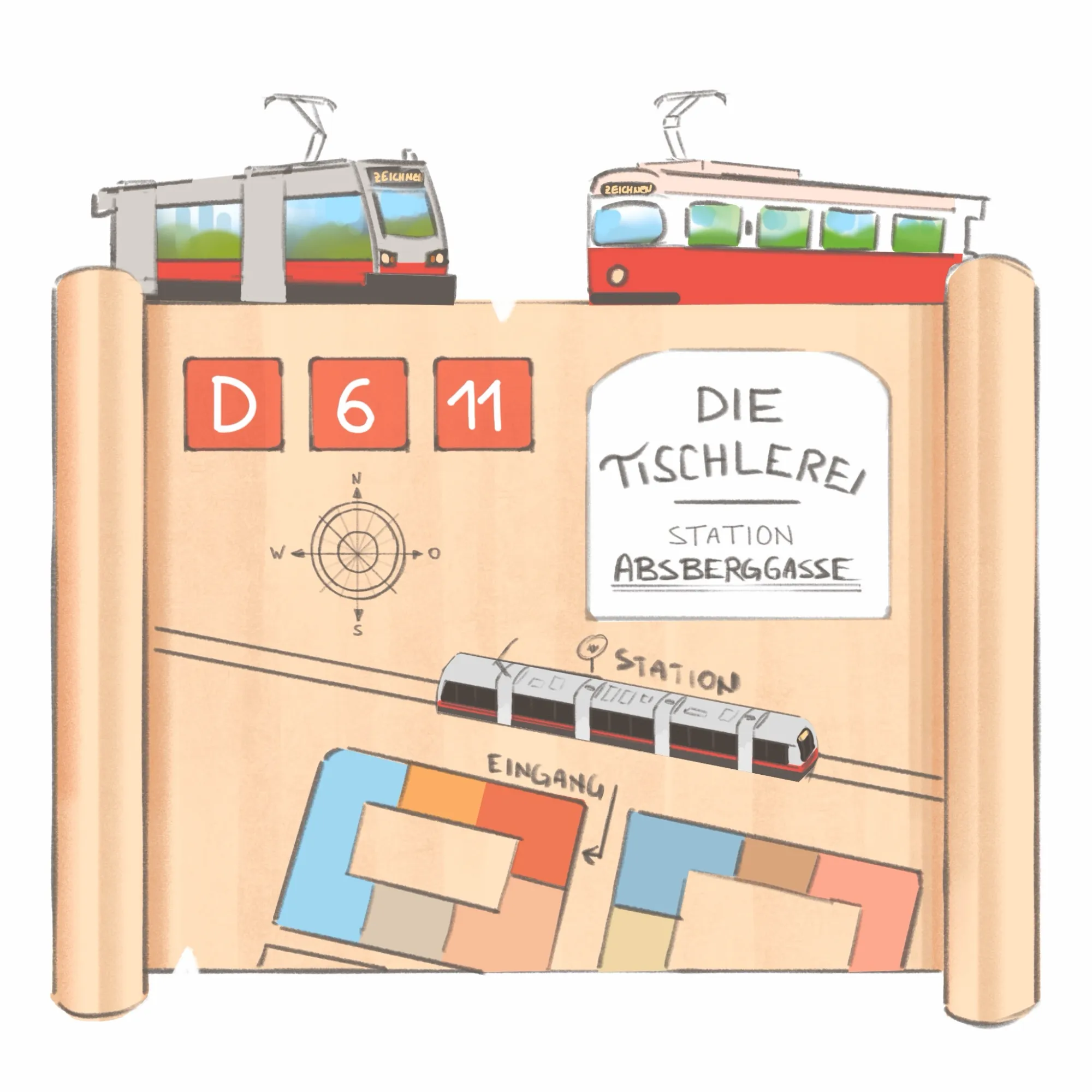 Gezeichnete Karte zur Gudrunstraße 25